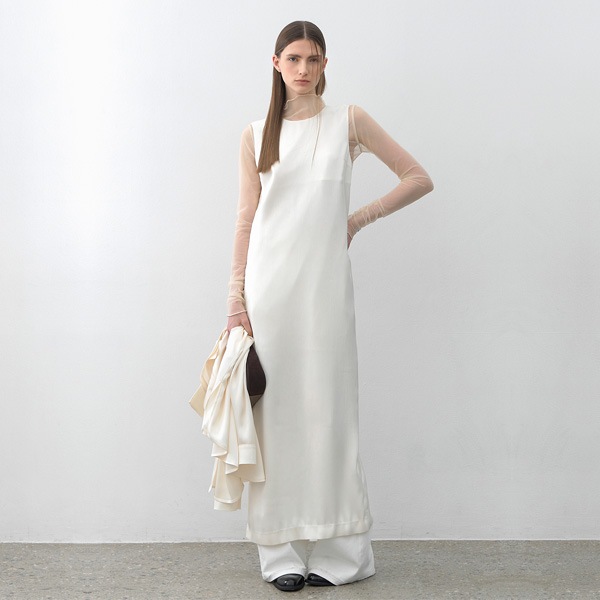 (OP-6251)SATIN STRING NECK LONG DRESS