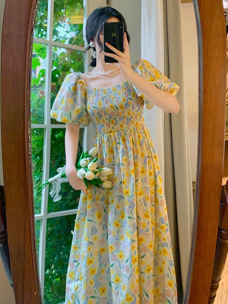 ワンピース 夏の女性のためのフランスの大型サイズのスリムなフローラルドレス 16,061円