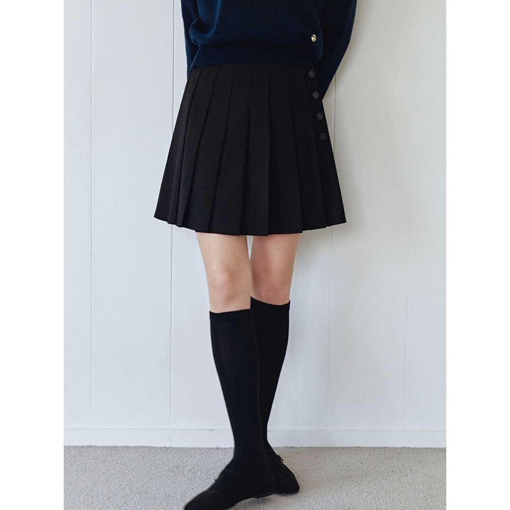 LOEIL サイドボタンプリーツミニスカートブラック