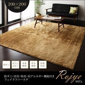 防ダニ/消臭/防炎/抗アレルギー機能付きフェイクファーラグ[Rojye]ロジェ 200x200cm ブラック