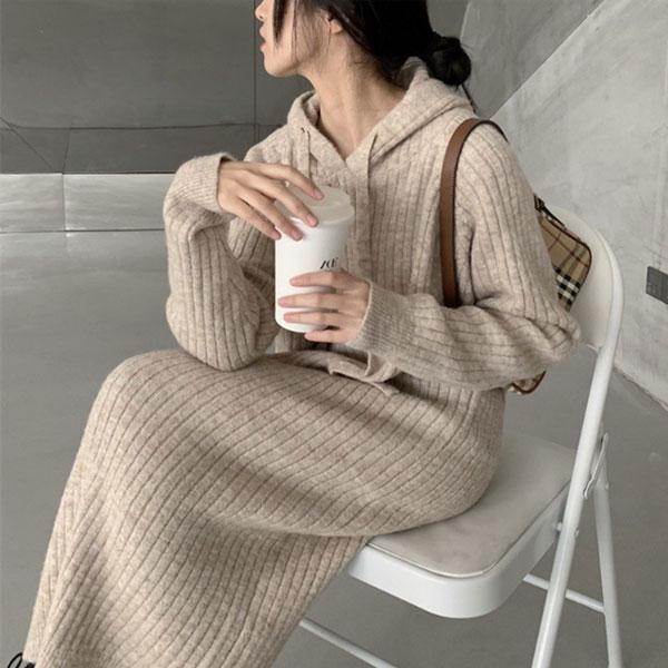 ニットパーカー ロングワンピース レディース マキシ丈セーター ワンピース 秋冬 長袖 無地 オシャレ 通勤 カジュアル 通勤 春 秋 冬