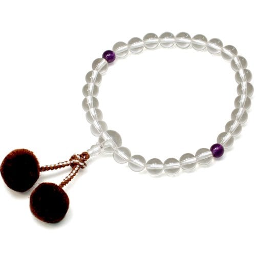 仏壇屋 滝田商店 男性用数珠 水晶 紫水晶二天 27玉すべての宗派で使える男物の片手数珠・略式念珠・京念珠【滝田商店発行 証明書付】