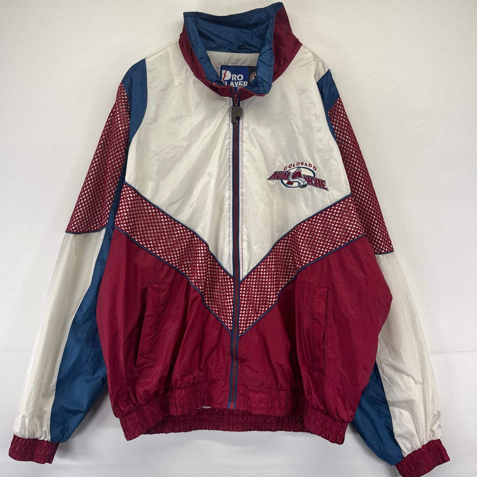 古着 90s/90年代 プロプレイヤー Pro player ジャケット NHL コロラドアバランチ 刺繍ロゴ フルジップ ナイロンJKT XL ホワイト系 メンズ
