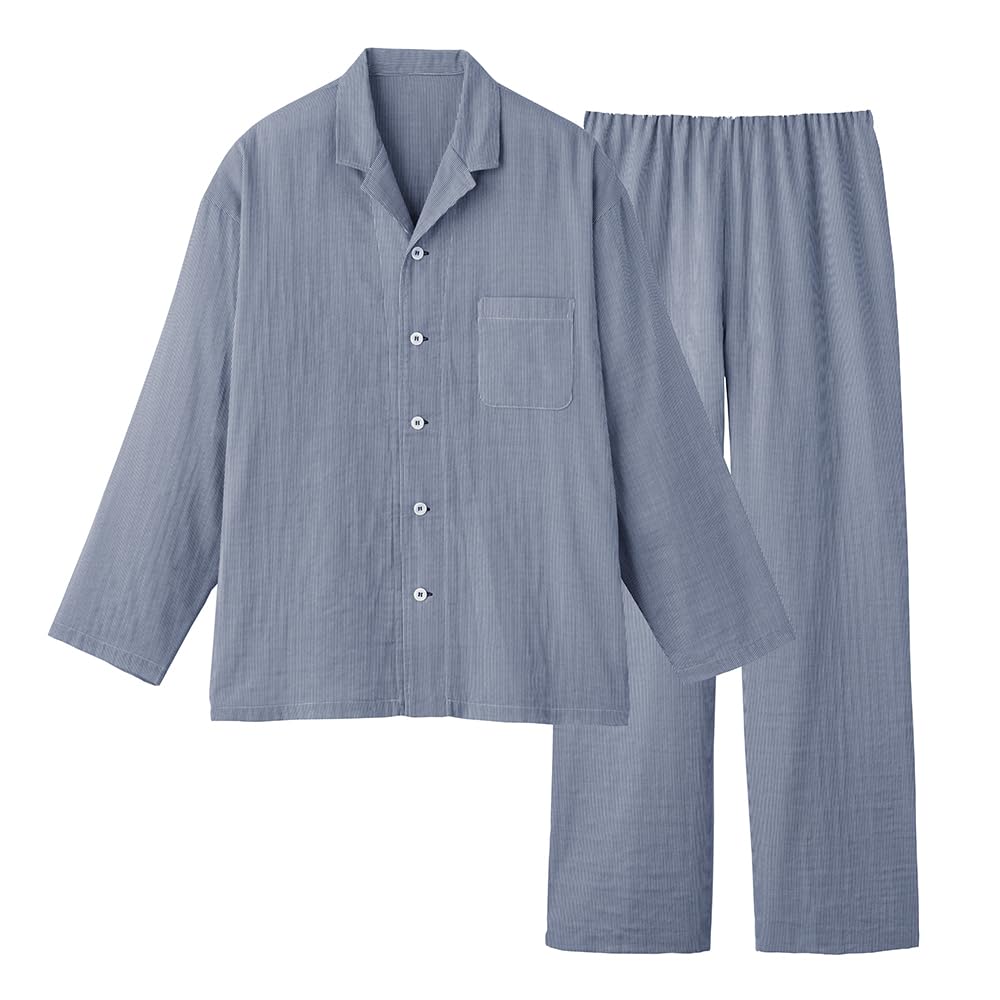 [グンゼ] パジャマ アセドロン 紳士長袖長パンツ Wガーゼ メンズ ネービーブルー