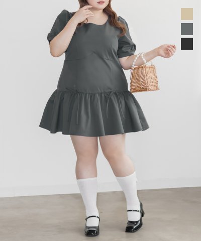 大きいサイズ レディース LL 3L 4L XL XXL XXXL CLETTEオリジナルローウエストリボン使いミニワンピース