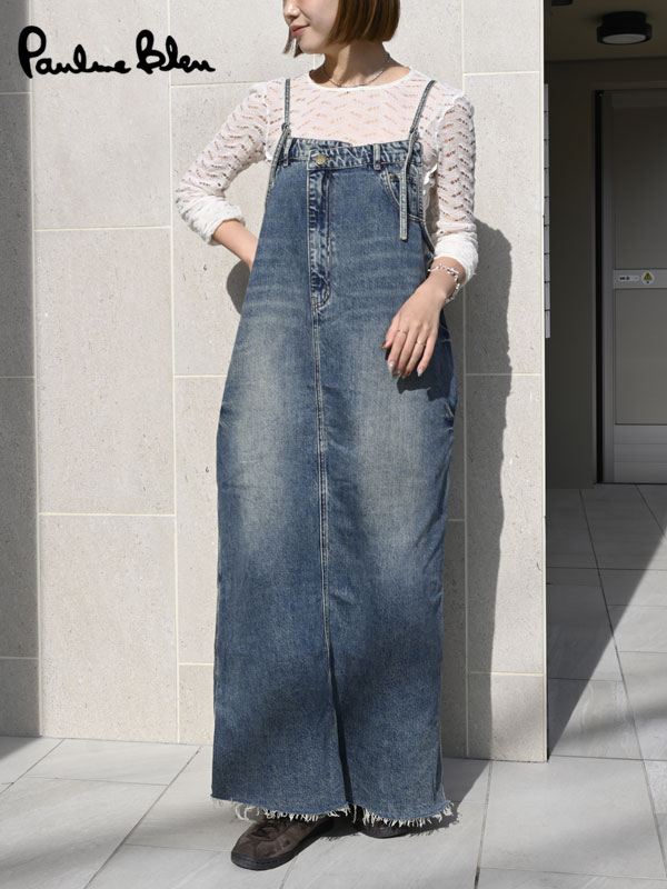 フロントアシンメトリーデニムオールインワン