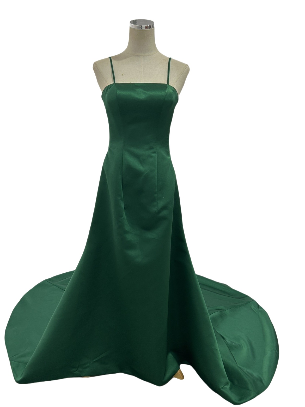 カラードレス グリーン キャミソール 背中見せ 光沢サテン ファスナー マーメイドライン 合コン