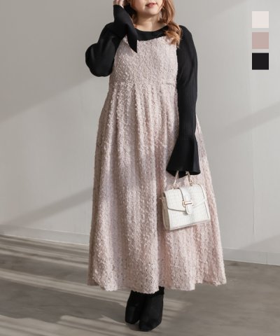 大きいサイズ レディース LL 3L 4L XL XXL XXXL CLETTEオリジナルフラワーレースキャミワンピース