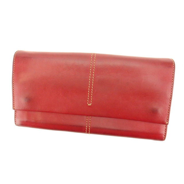 長財布 ファスナー付き長財布 ステッチ レッド ベージュ 中古