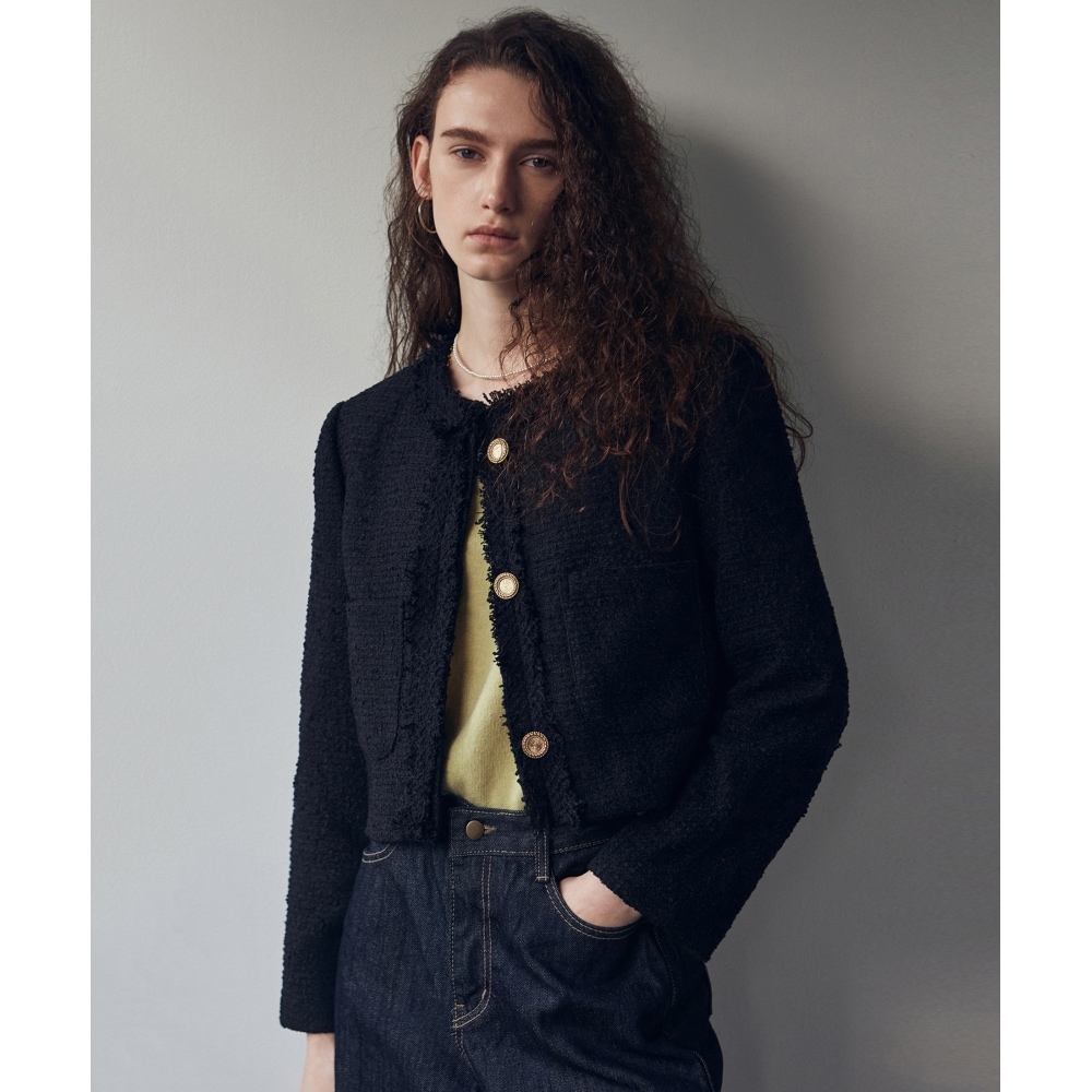 ニック&ニコールフリンジツイードジャケット_ブラック