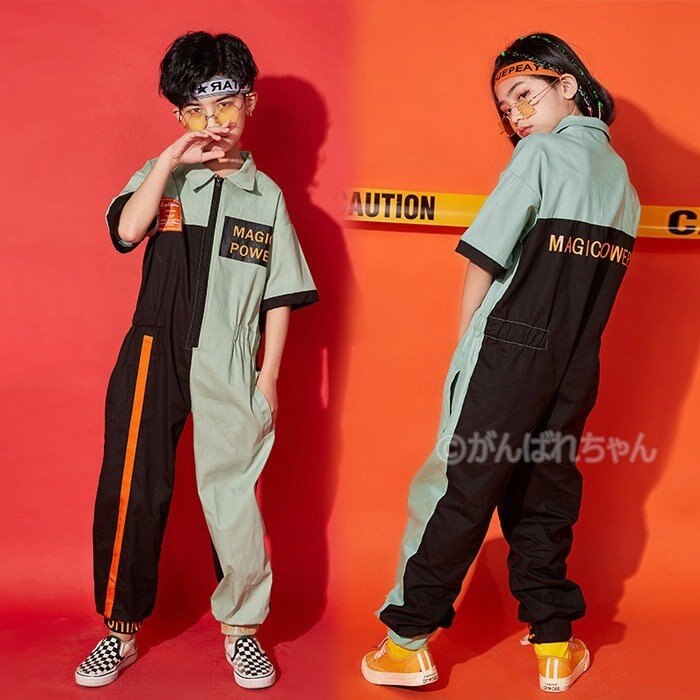 キッズ ダンス 衣装 キッズダンス衣装 つなぎ オーバーオール 半袖 ツナギ子供 イベント 衣装 ガ