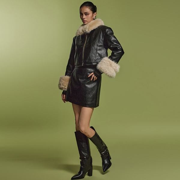 TP1984 ジャケット スカート セットアップ*ファー着脱可能*