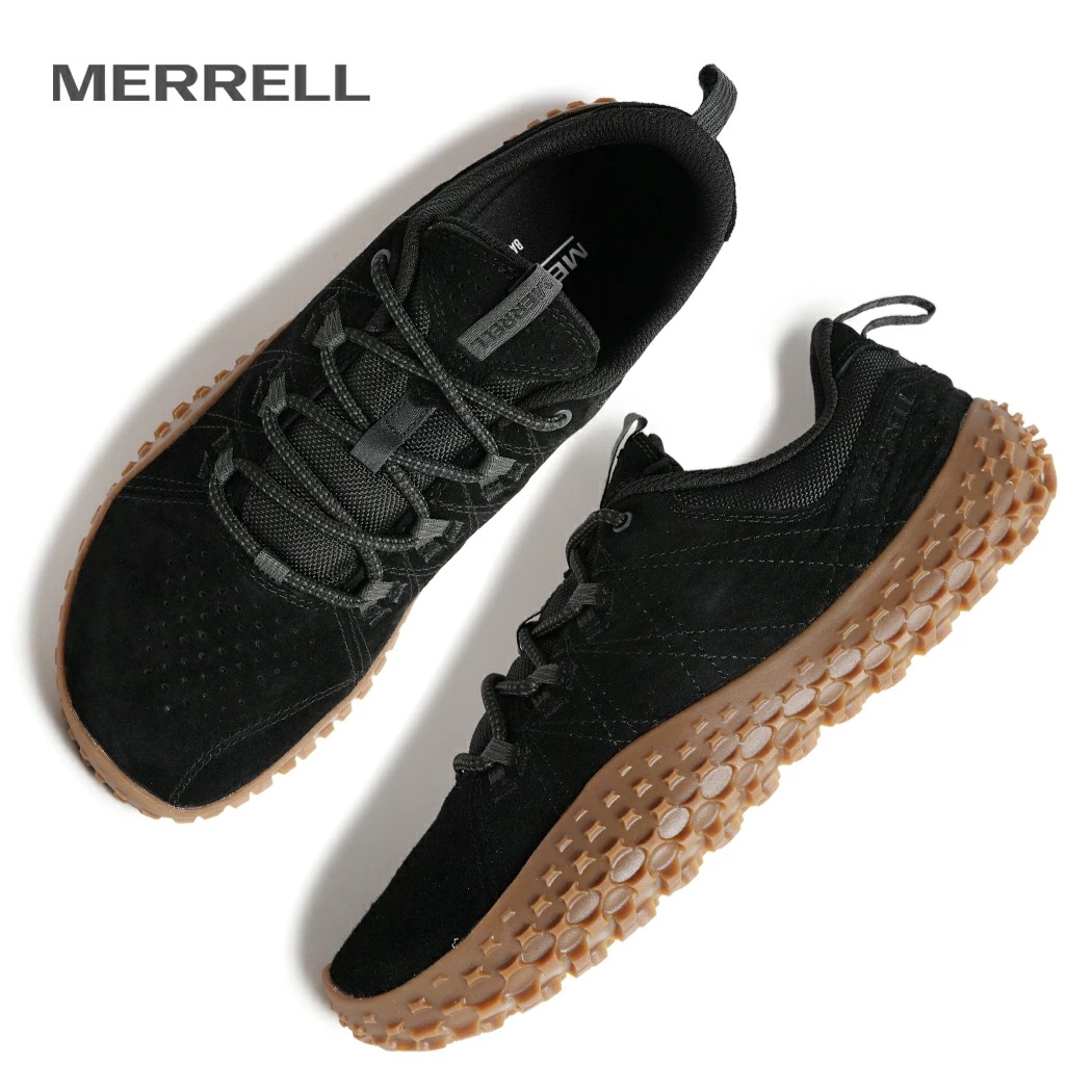 MERRELL メレル M WRAPT メンズ ラプト スニーカー BLACK GUM ( ブラック 黒 スエード ハイキング 素足感覚 アウトドア ベアフッド ローカット ガムソール J007121