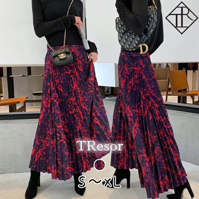 【即納】スカート レディース ボトム 大きいサイズ ロング丈 大人 スカート ハイウエスト プリーツスカート 柄 バイカラー シンプル カジュアル ナチュラル お洒落 可愛い 他と被らない 新作 おす