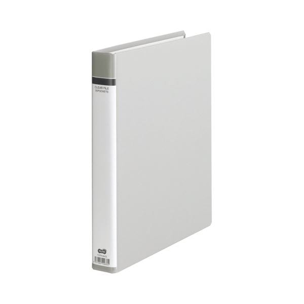 （まとめ） TANOSEE クリヤーファイル（貼り表紙） A4タテ 30穴 25ポケット付属 背幅42mm グレー 1セット（10冊） 5セット