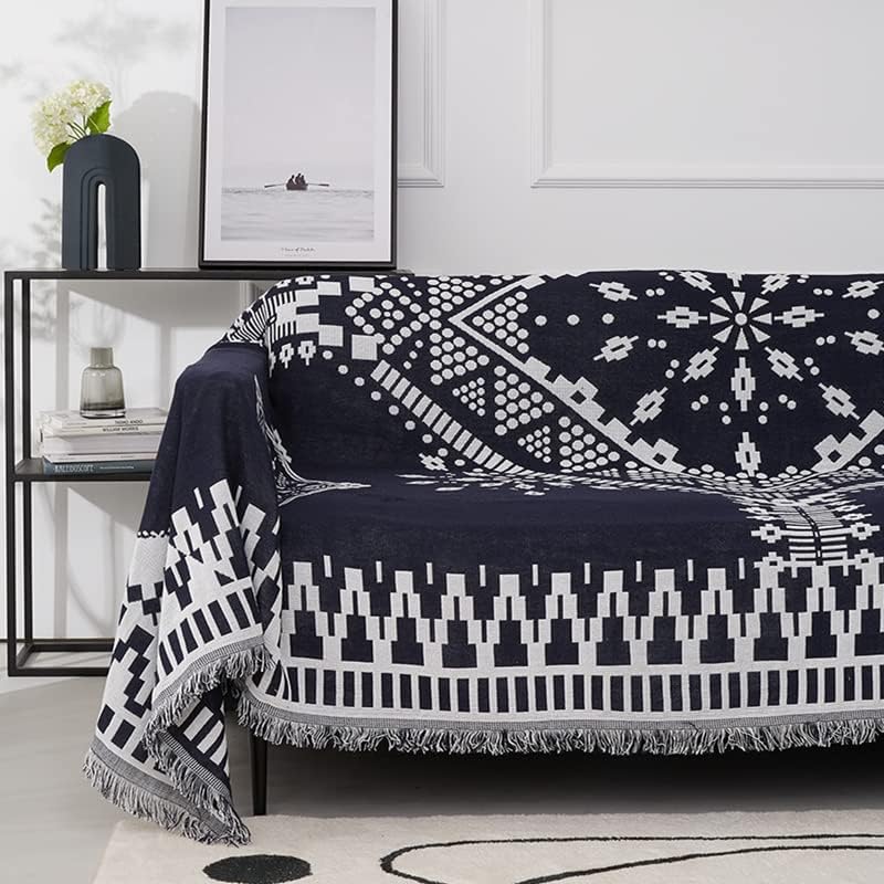 フリンジ付き多機能カバー ソファやベッドに適した滑り止め加工のブランケット 幾何学模様 130×180cm 4,713円