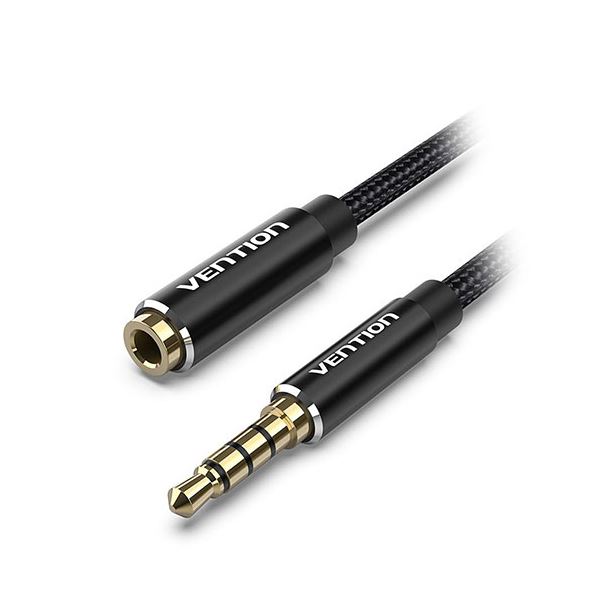 [5本セット] VENTION コットン編み TRRS 3.5mm Male to 3.5mm Female オーディオ延長ケーブル 3m ブラック BH-4612X5