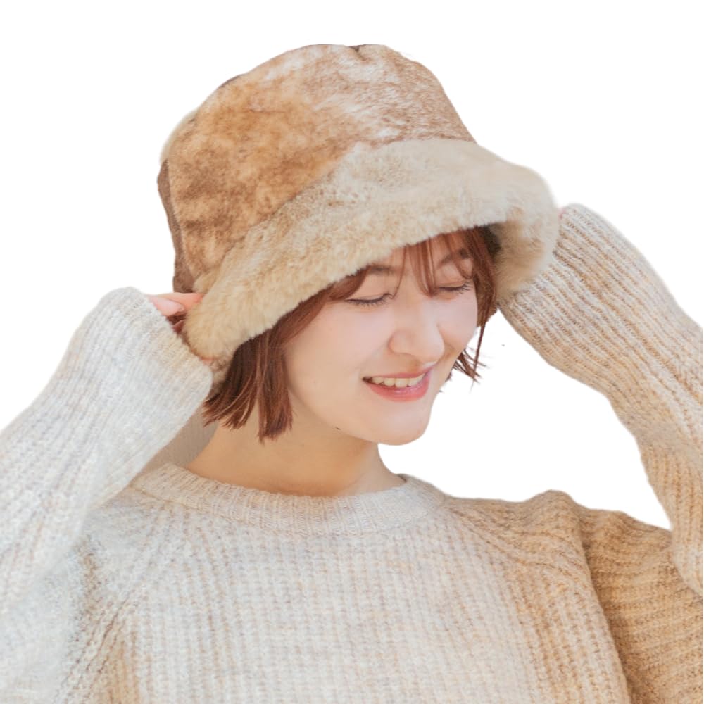 [14+ ICHIYON PLUS] エコファーパッチワーク バケットハット 秋冬 冬 バケハ ハット 帽子 レディース 防寒 あったか 厚手 無地 / 103846