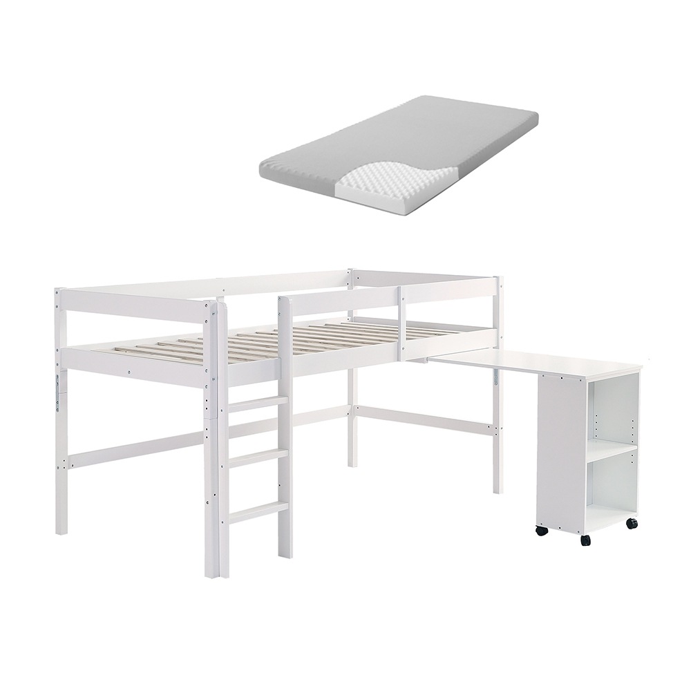 【10cm厚さマットレス付き】システムベッド ロフトベッド 木製 シングル ベッド ロータイプ ベッド デスク 本棚 机付き 学習机 コンパクト 本棚付き 木製ベッド 天然木 収納 子供 大人 一人暮