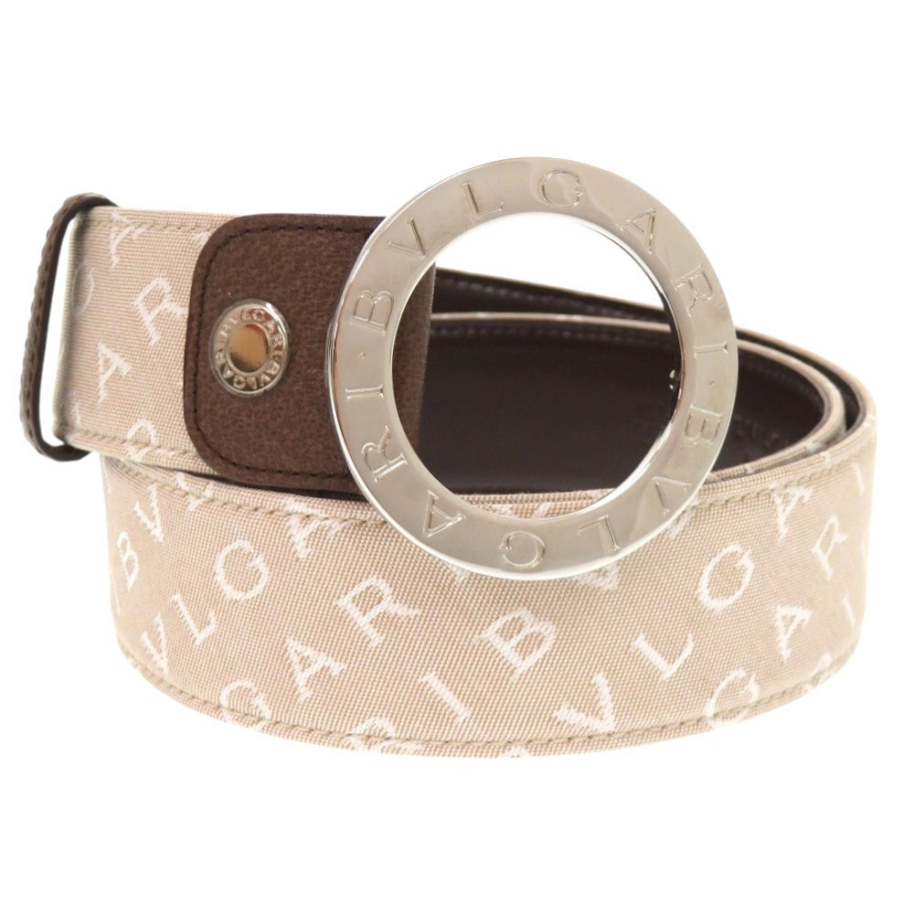 新品同様 ロゴマニア ブルガリブルガリ ベルト キャンバス/レザー ベージュ 0469【中古】 レディース