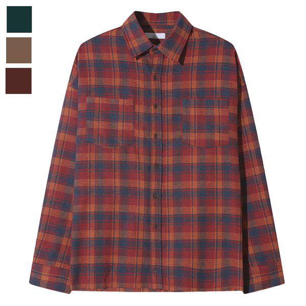 メンズ季節の変わり目ベラクロップチェックシャツAC-SHA-Q080-ワイン