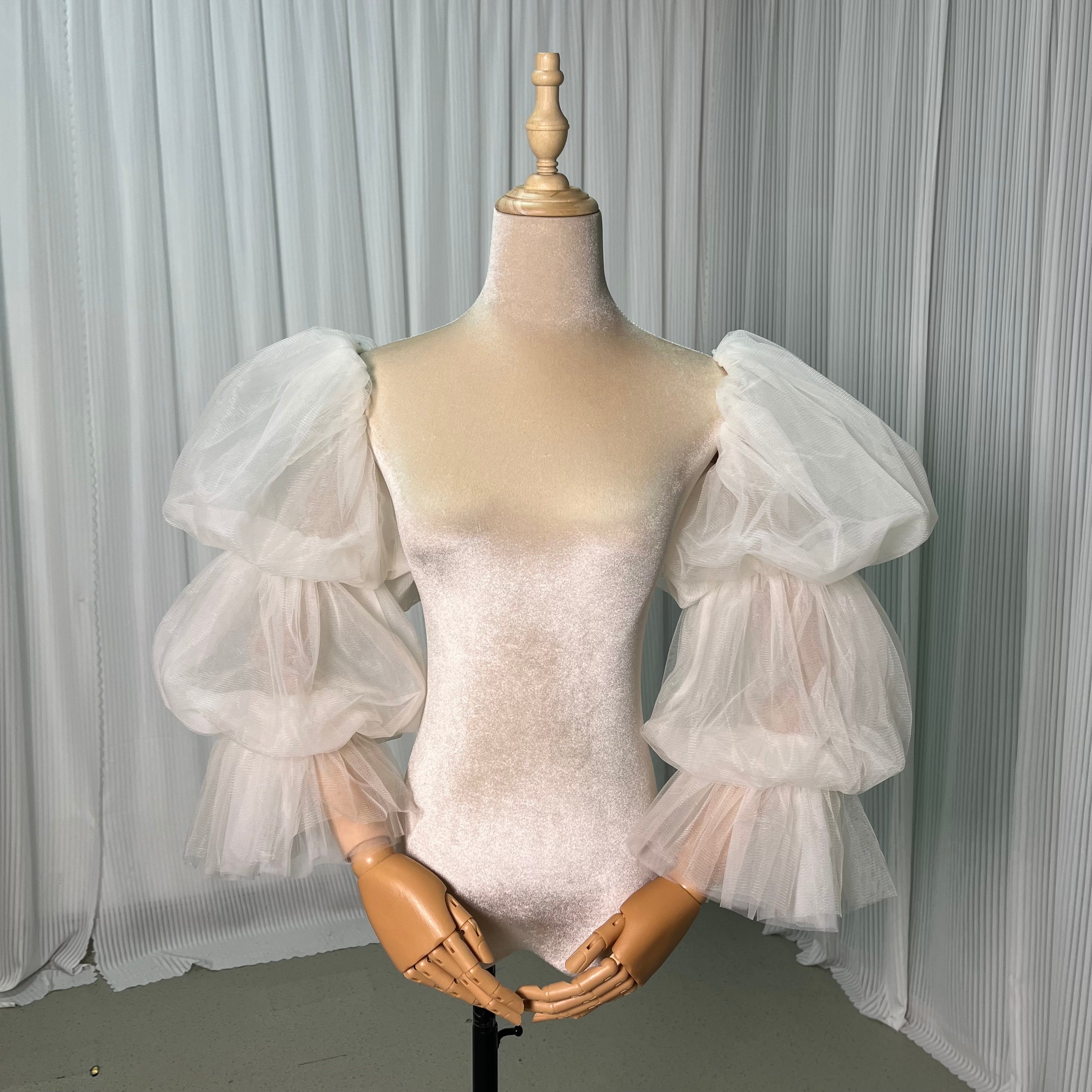 人気上昇！ ロングスリーブ アイボリー 取り外し袖 上品透け袖 ストレッチ 可愛い