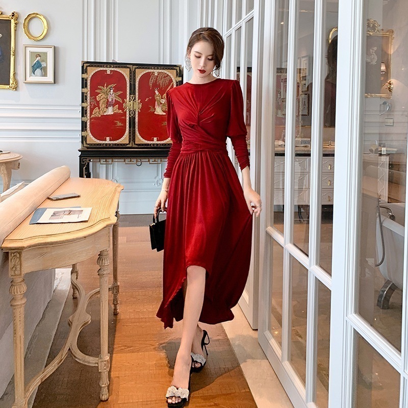 【Fellow 20％割】新款 春秋 ロングワンピース 大きい裾 体型カバー パーティードレス 着痩せ 大人 お呼ばれ 同窓会 披露宴 卒業式 結婚式 ウェディング 二次会 成人式