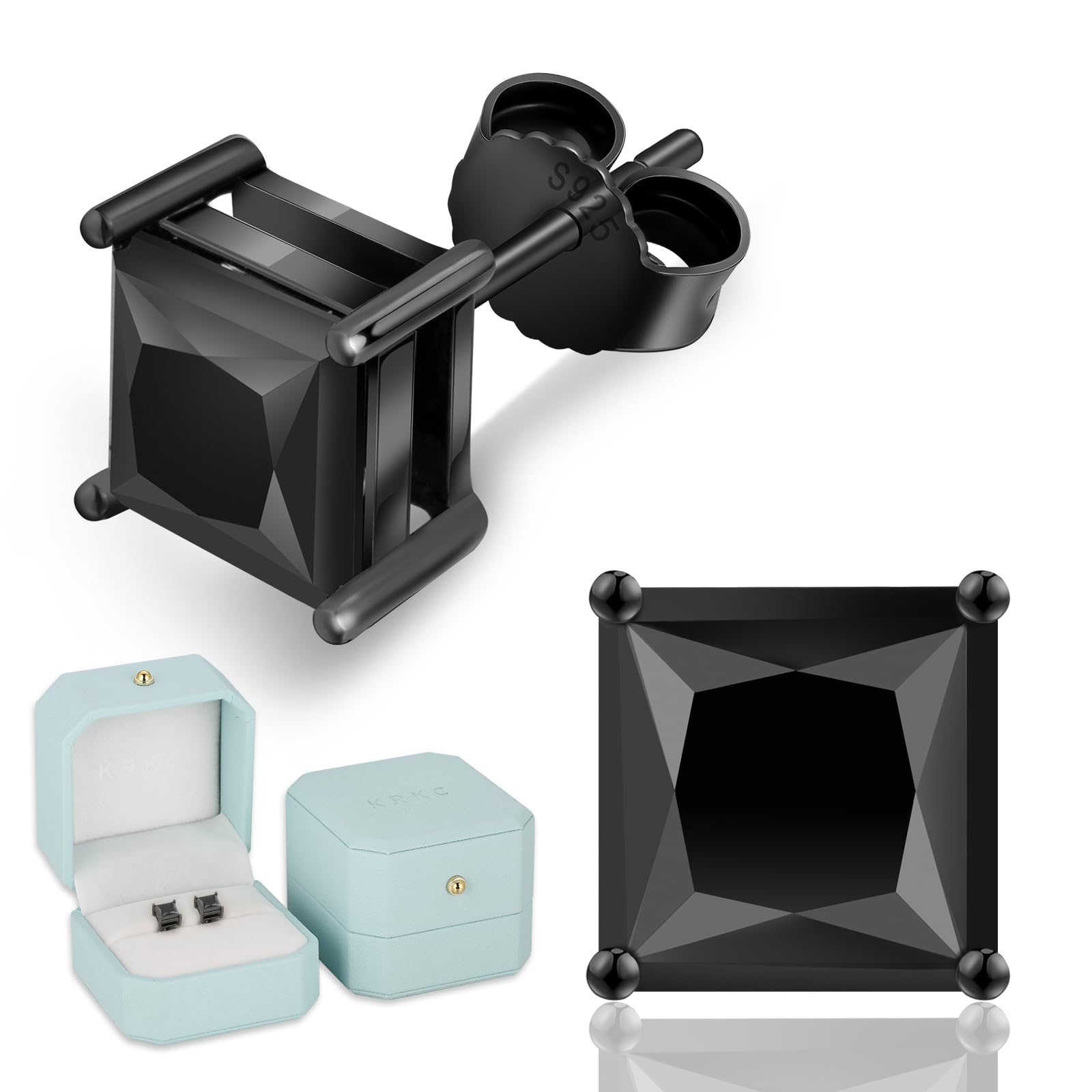 KRKCメンズピアス：モアサナイトピアス シルバー925 0.5ct/1.0ct/1.5ct ブラックダイヤ 人工ダイヤモンド 金属アレルギー対応 カプール 男女兼用 シンプル 人気誕生日/クリスマス