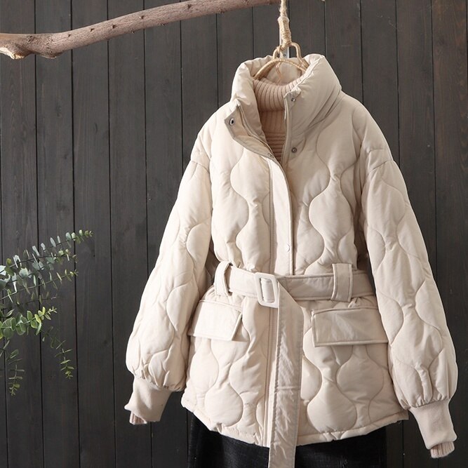 2色 アウター ジャケット シャンパー レディース 秋冬 きれいめ 暖かい もこもこアウター ダウンジャケット ミモレ 長袖 ボリューム袖 ハイネック タートルネック 襟なし BIGシルエット スマー