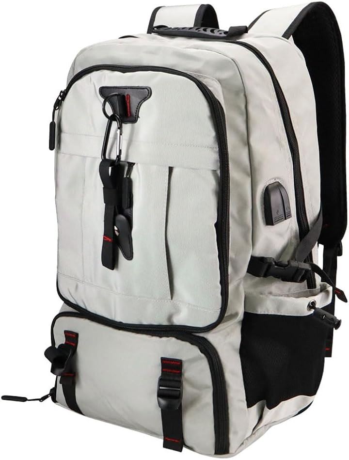 アウトドアバッグ 大容量 容量拡張 シューバッグ付き 防水 登山 キャンプ(ライトグレー)