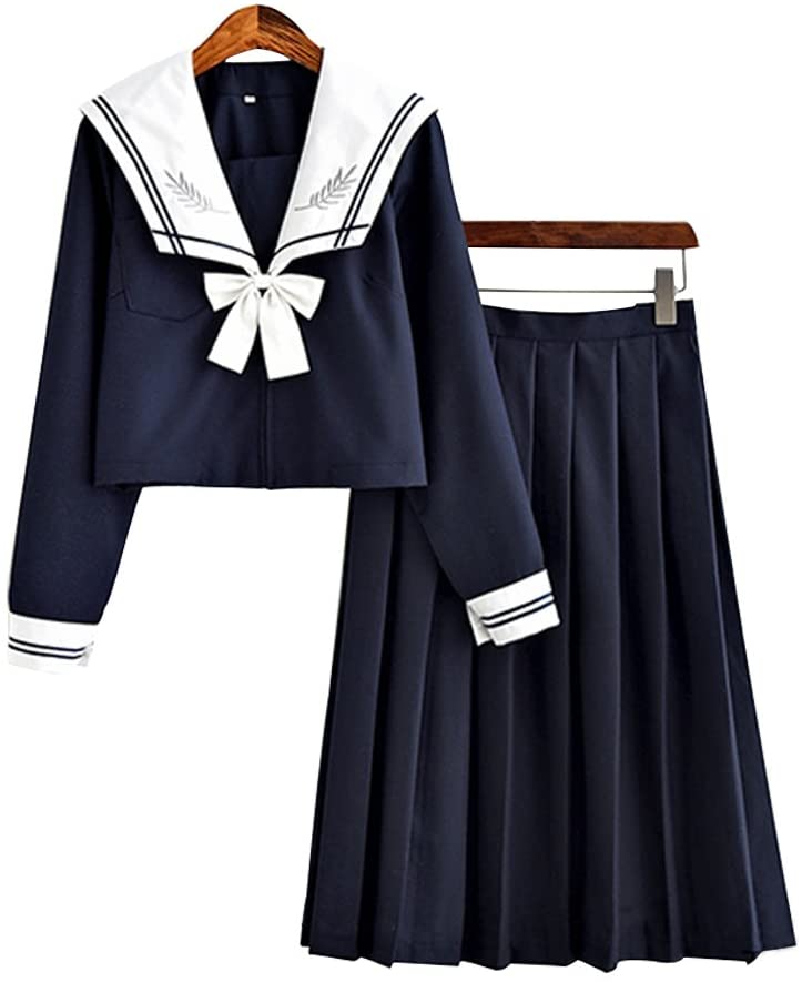 白い蝶結び白い襟セーラー服長袖ネイビー短裙長裙可愛いコスプレコスチューム女子制服学園祭文化祭