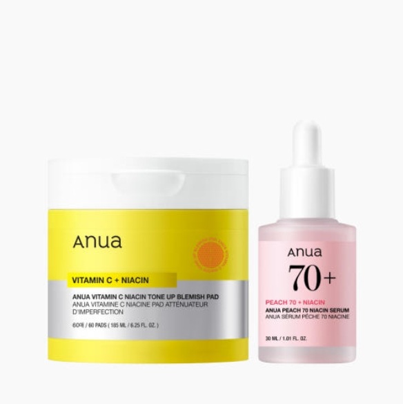 ビタミンC ナイアシン トーンアップ くすみパッド 60枚 + 桃70 ナイアシン セラム 30ml 2種セット
