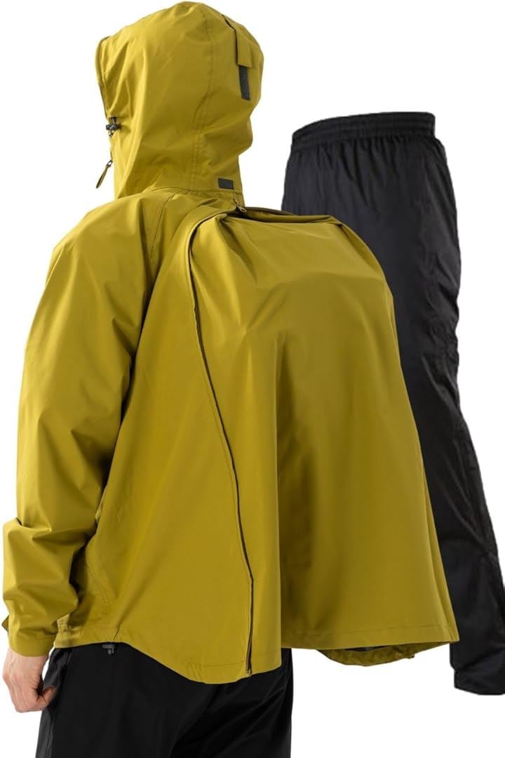 リュックも濡れない レインウェア 上下セット メンズ 防水 雨具 カッパ 自転車 サイクル レインパンツ 登山 釣り バイク(カーキ, M)