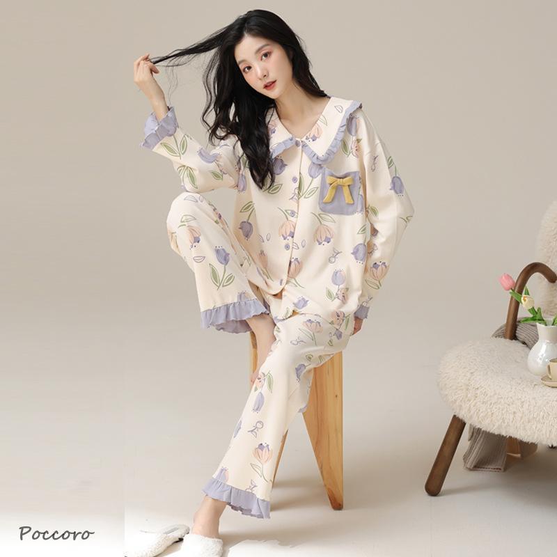 パジャマ レディース ルームウェア 部屋着 秋冬 2点セット 上下セット 部屋着 寝巻き 無地 ナイトウェア 長袖 綿 フランネル おしゃれ プレゼント 贈り物 冬