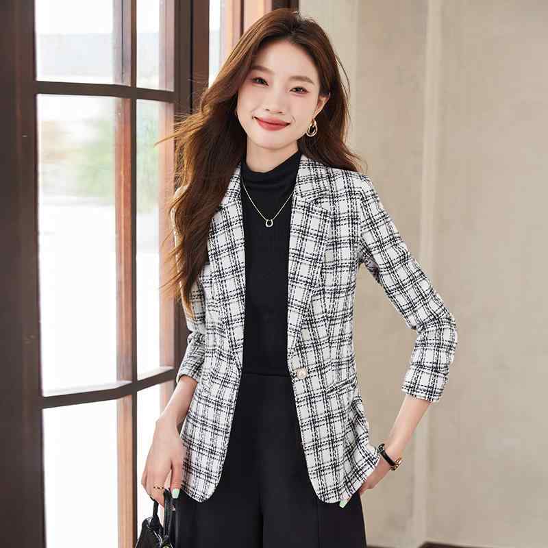 レディース チェック柄 春秋 ハイエンド エレガント スーツジャケット 入学式 ママ カジュアル スリム フィット おしゃれ かわいい ビジネス デート ランチ