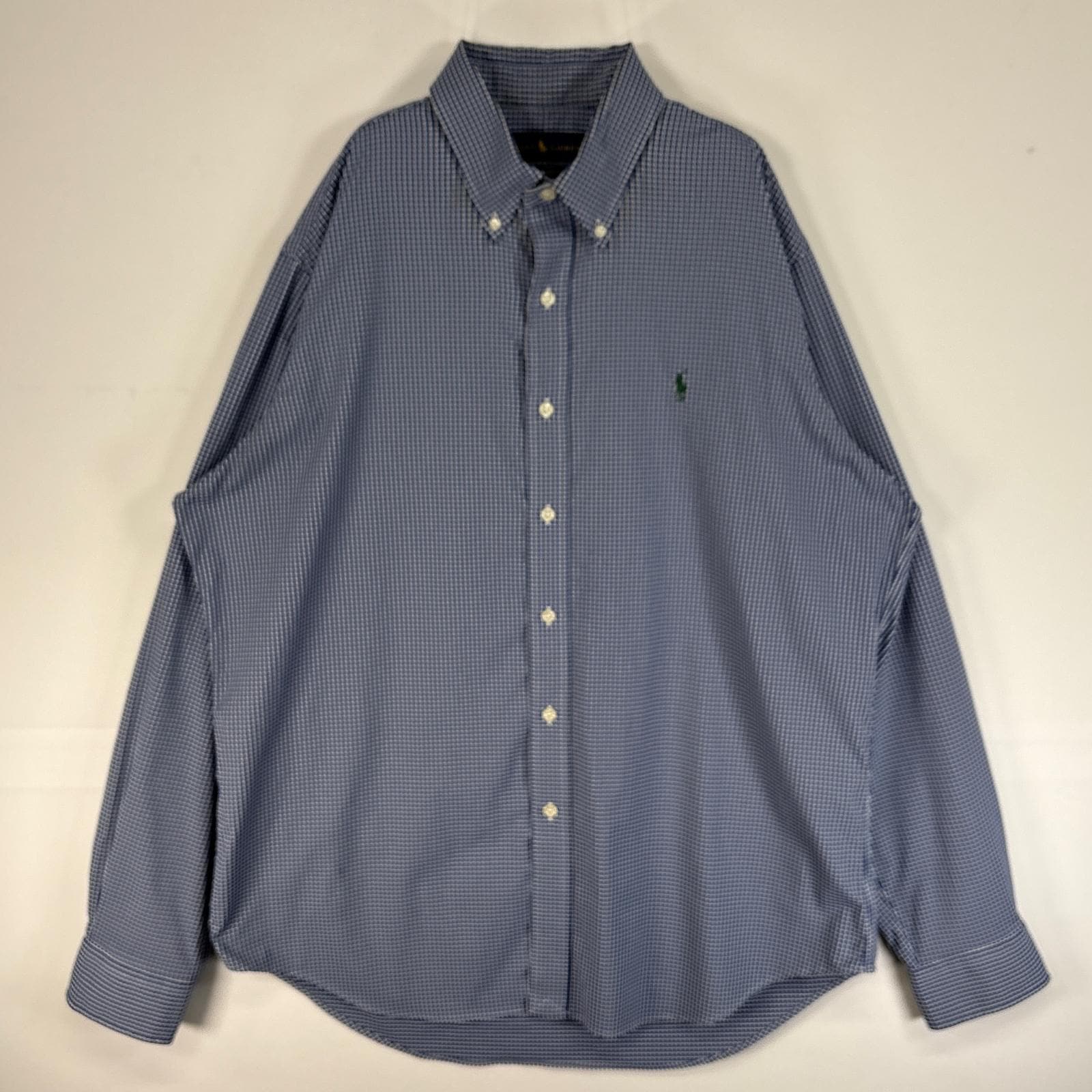 古着 長袖シャツ ロゴ 刺繍 ボタンダウン ナイロン L ブルー系 チェック メンズ 5,225円
