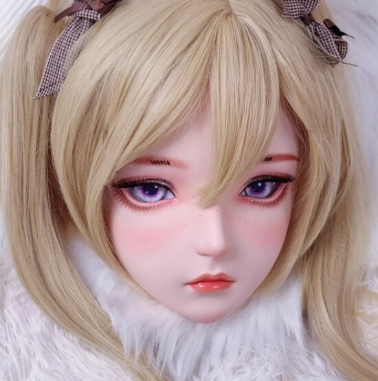 ハーフマスク カツラなし ブラウン 小さめ 頭囲55cm以下 ヘッドロリータ人形 コスプレ マスク 変身 仮装 着ぐるみ 二次元美少女