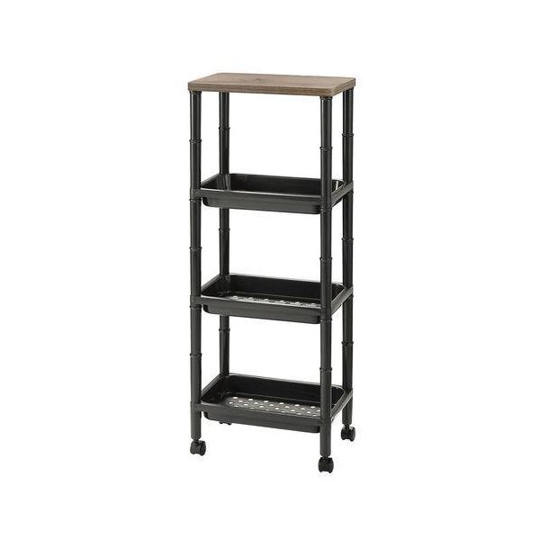 [2個セット] 不動技研 ウッドテーブルワゴン ブラック F-50302 組立品