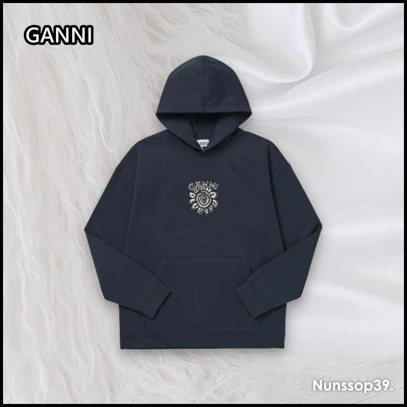 GANNI T3712 683 BLUE OVERSIZED ISOLI FLOWER HOODIE 18,046円