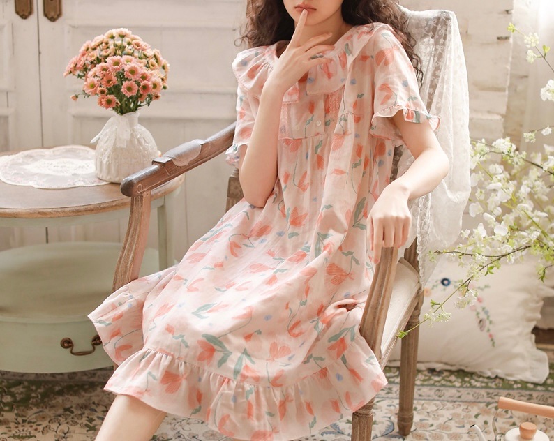 パジャマ ワンピース　レディース　半袖　花柄　かわいい　春夏 ルームウェア