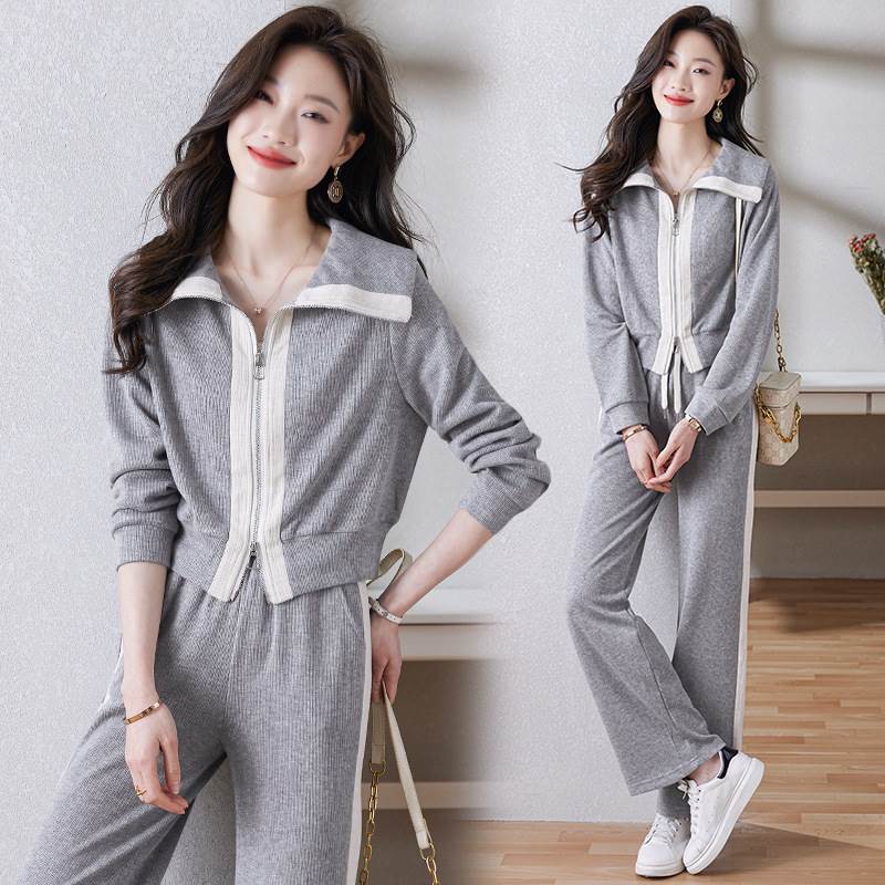 セットアップ レディース 2点セット 襟付き 長袖 上下セット スウェット ジャージ バイカラー ジップアップ パンツ 大人可愛い きれいめ シンプル カジュアル おしゃれ お洒落 かっこいい スポー