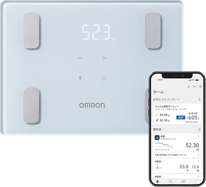 体重 体組成計 カラダスキャン アイスブルー KRD-403T-B スマホ連動 データ自動転送 自動認識 乗るだけで測定開始 A4サイズのコンパクト設計 体脂肪率 BMI 骨格筋率