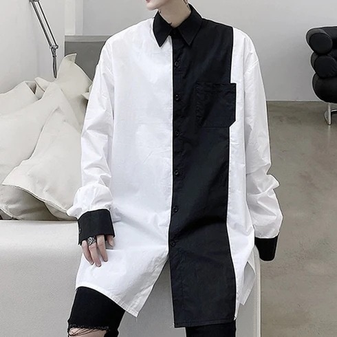 黒白セパレートオーバーサイズ シャツ長袖 プレゼント 個性的なデザイン ステージ衣装 演出衣装 イベント こせい 個性 特徴あり 新作 TV 主演 ステージ衣装 舞台 おしゃれ
