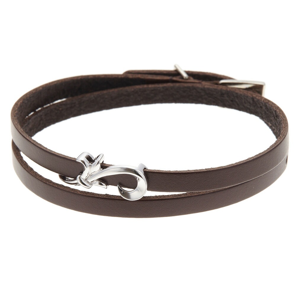 ブレスレット レディース アラベスク細身レザー シルバー925製 こげ茶色 ダークブラウン 牛革 二