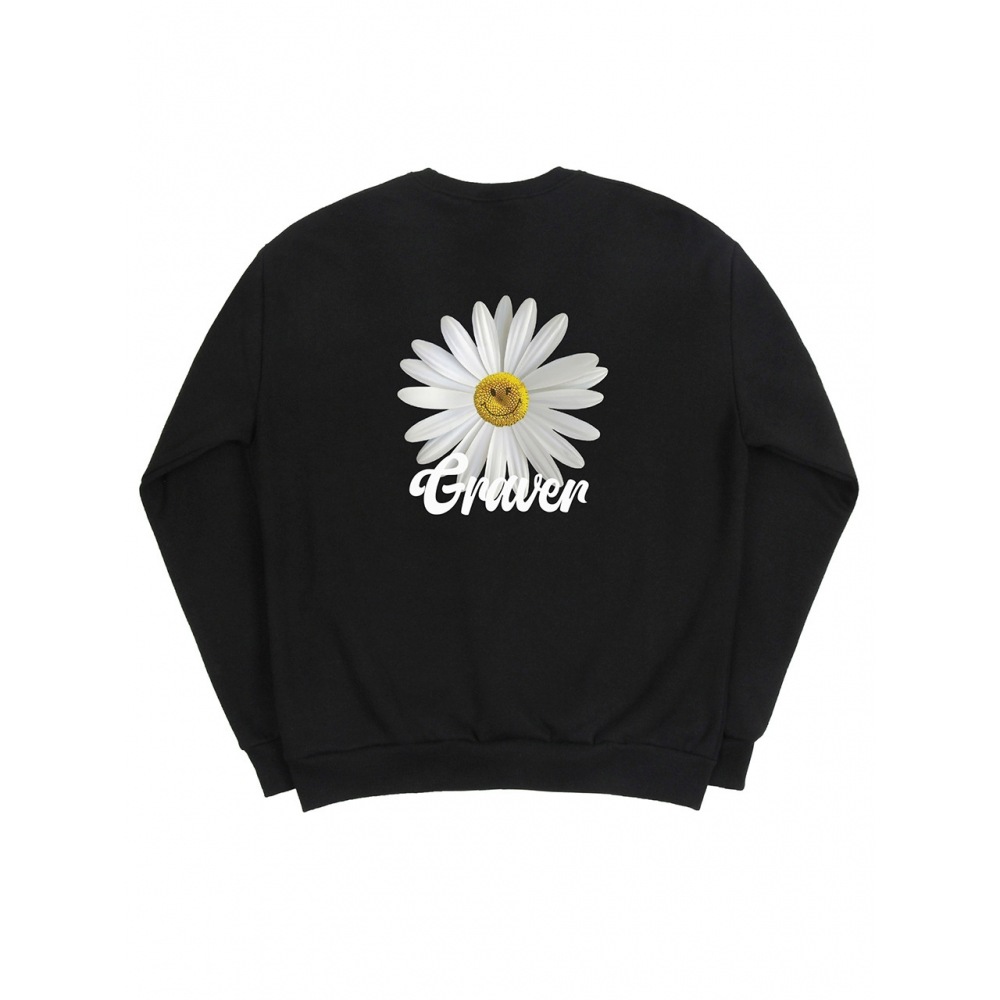 グレイバーバックデイジーフラワースマイルスウェットシャツブラック