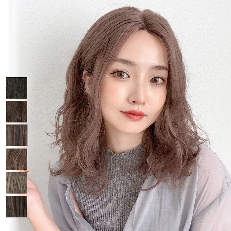 「新作 部分手植え フロントレースラフカール」 ウィッグ フロントレース フルウィッグ ミディアム セミロング 手植え 自然 センターパート かき上げ前髪 ウイッグ ハイライト 大人 黒髪 医療用