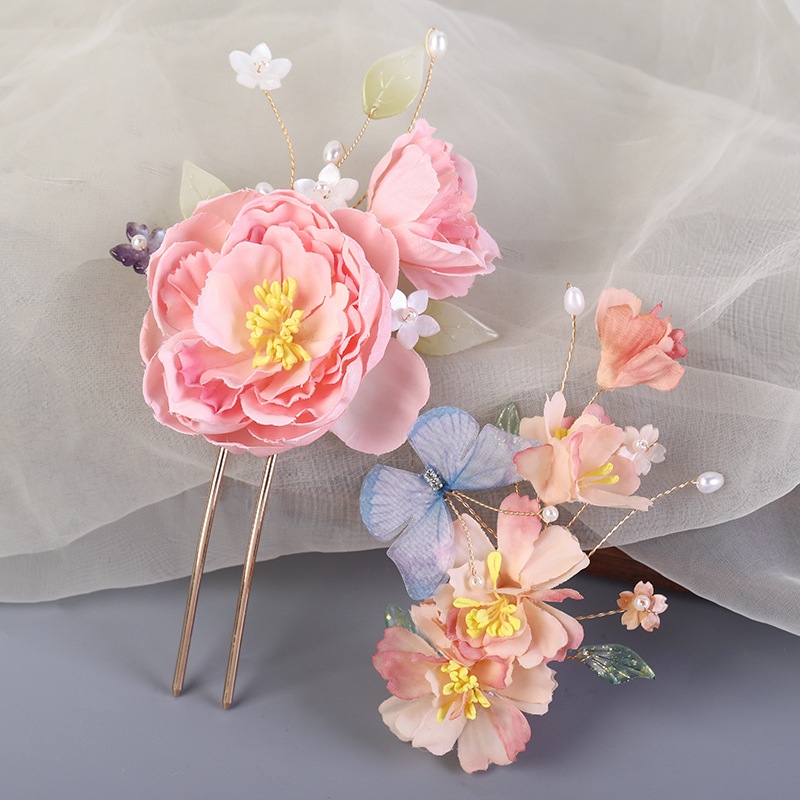 【1点ご購入 で10点プレゼントいたします】花かんざし髪飾り絹花髪飾り青蝶金属髪飾り