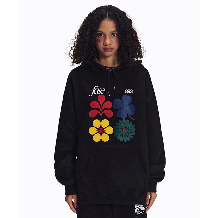 FOUR FLOWER HOODIE - BLACK