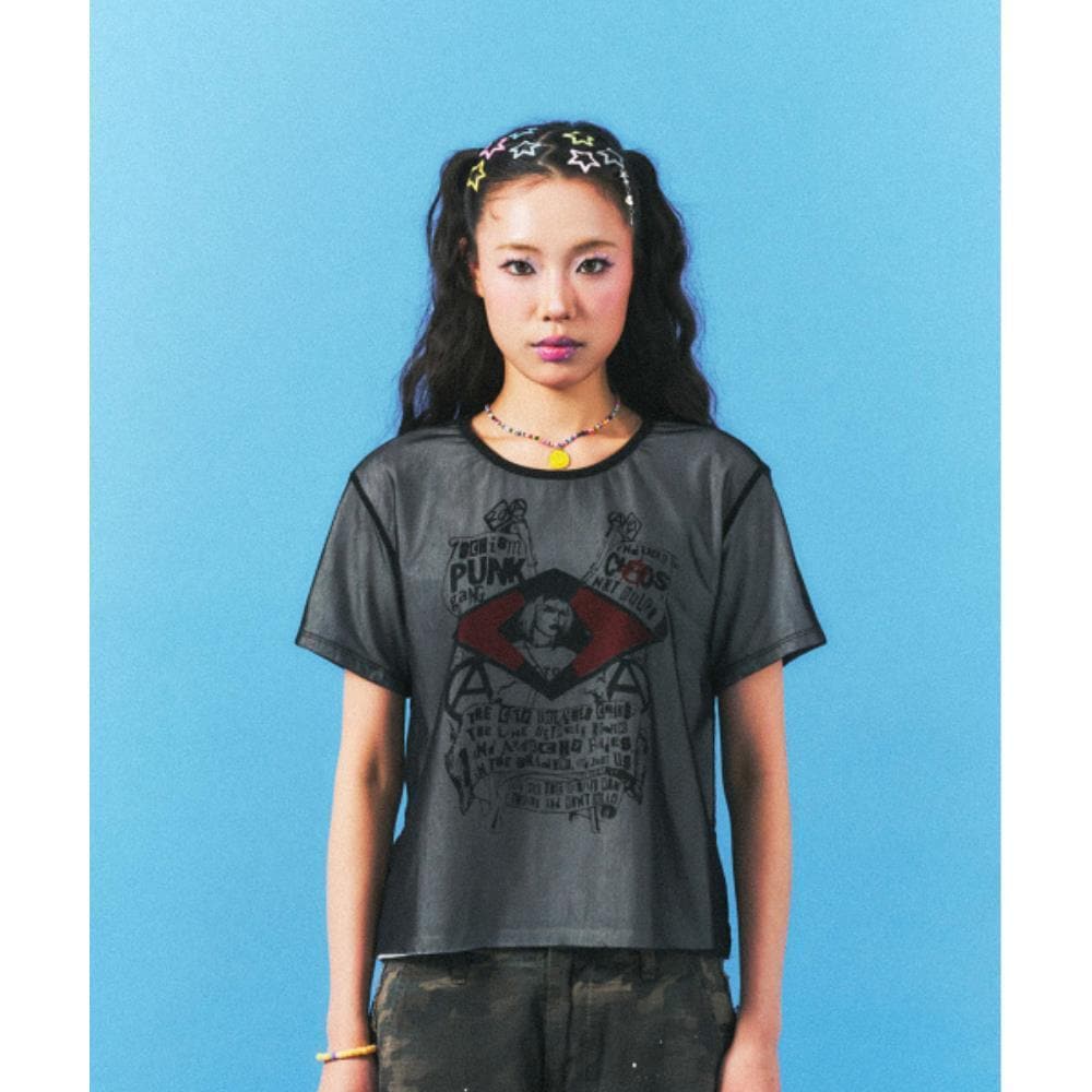 SCHISM INDUCING MESH LAYERED T SHIRT BLACK SB9TS30BK