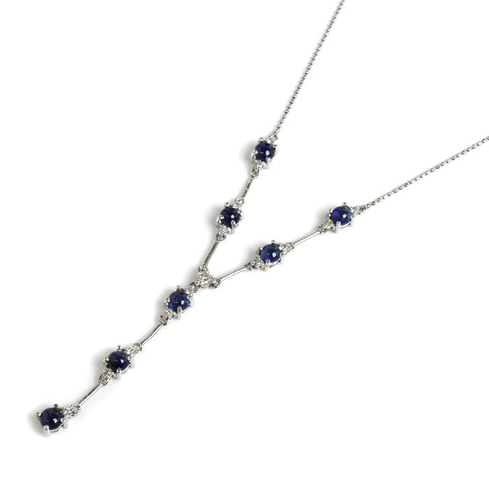 Pt900/850 サファイア ダイヤ ネックレス サファイア2.61ct ダイヤモンド0.33ct 8.0g 42cm 垂れ下がる カボション レディース 中古